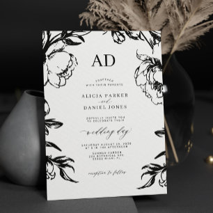 Convites Casamento floral preto elegante