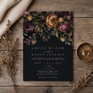 Convites Casamento Floral Preto Elegante e Sombrio