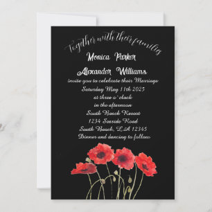 Convites Casamento Floral Preto-Elegante Preto Com Poppy