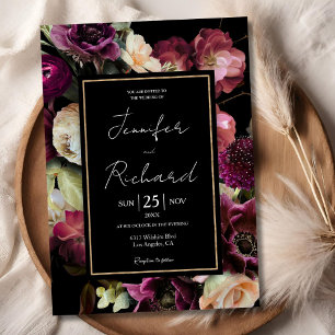 Convites Casamento Floral Preto Flor de Roxo Sombrio