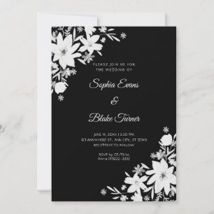 Convites Casamento Floral Preto Flores Brancas Românticas