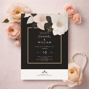 Convites Casamento floral preto inspirado em Chanel
