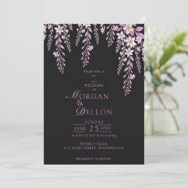 Convites Casamento Floral Preto Lavanda Bege Macio Elegante