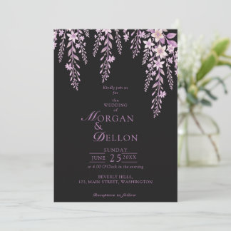 Convites Casamento Floral Preto Lavanda Bege Macio Elegante