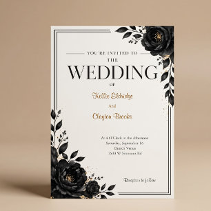 Convites Casamento Floral Preto Minimalista