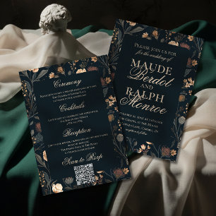 Convites Casamento Floral Preto Moderno Contemporâneo