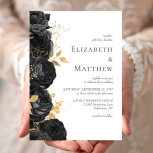 Convites Casamento Floral Preto Romântico