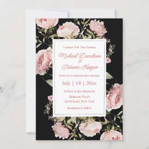 Convites casamento floral preto-rosa-d'água
