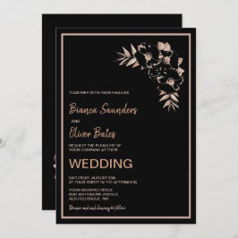 Convites Casamento Floral Preto-Rosa Esbranquiçado
