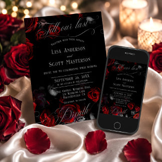 Convites Casamento Floral Preto Vermelho Romântico Elegante