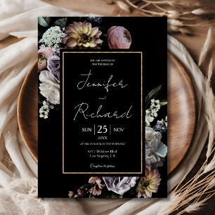 Convites Casamento Floral Preto Vintage Retro Sombrio e Esc