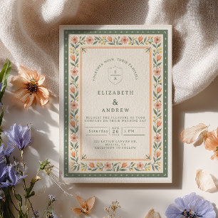 Convites Casamento Floral Primavera com Sage e Pêssego