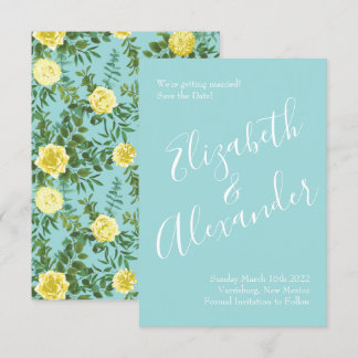 Convites Casamento Floral Primavera de Amarelo e Aqua Vinta