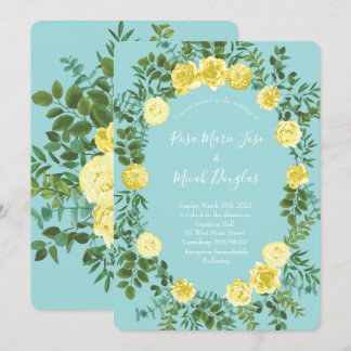 Convites Casamento Floral Primavera de Amarelo e Aqua Vinta