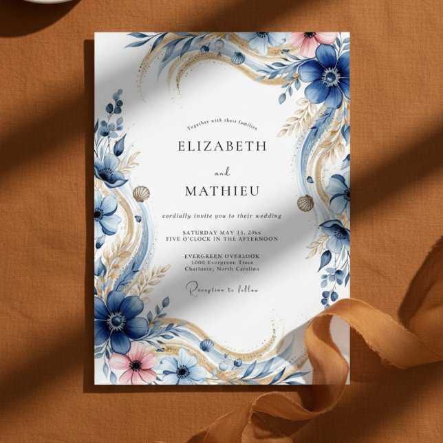 Convites Casamento Floral Profundo Azul Florescer (Criador carregado)