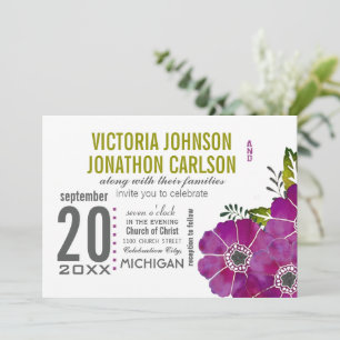 Convites Casamento Floral Purple e Kale Verde