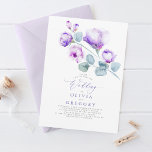 Convites Casamento Floral Púrpura Botânica Elegante Moderna<br><div class="desc">Este convite de casamento púrpura com uma ilustração feita à mão de uma aquarela floral certamente fará uma impressão duradoura nos seus convidados. As flores de aquarela são apresentadas na frente do convite com uma letra de script elegante. As cores suaves e bonitas: lavanda, roxo lilás, e pistas de mauve...</div>