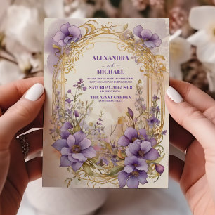 Convites Casamento Floral Púrpura Botânica Elegante Moderna