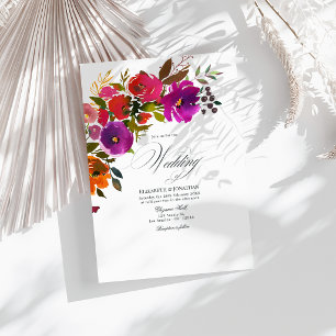 Convites Casamento Floral Púrpura e Laranja