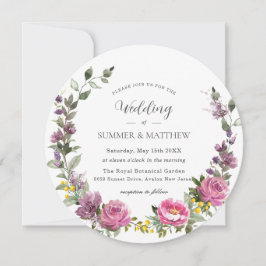 Convites Casamento Floral Púrpura Púrpura, Rosa-Rosa, Vibra