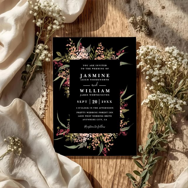 Convites Casamento Floral QR Code Boho Moody Romance (Criador carregado)