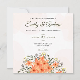 Convites Casamento Floral Quadrado Aquarela de Lírio de Pês