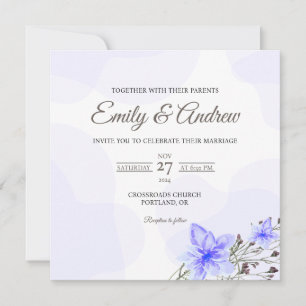 Convites Casamento Floral Quadrado Aquarela Lilás Lírio