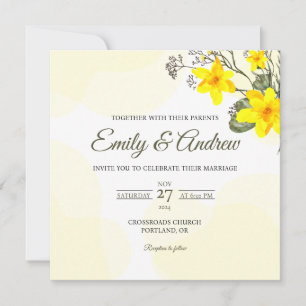 Convites Casamento Floral Quadrado Aquarela Lírio Amarelo