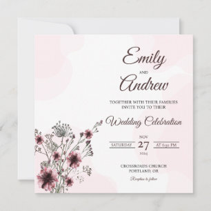 Convites Casamento Floral Quadrado de Aguarela Botânica Ros