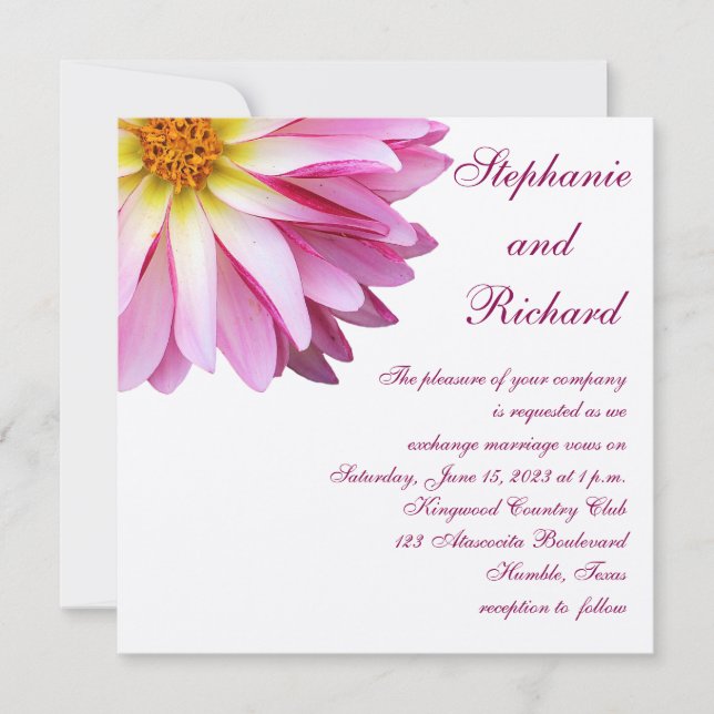 Convites Casamento Floral Quadrado de Dália Rosa Quente  (Frente)