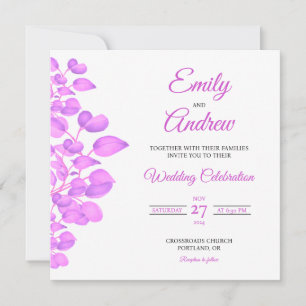 Convites Casamento Floral Quadrado em Aquarela Rosa