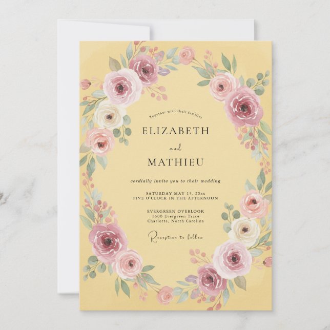 Convites Casamento Floral Radiante Amarelo (Frente)