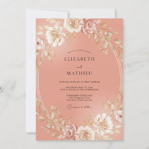 Convites Casamento Floral Radiante de Pêssego