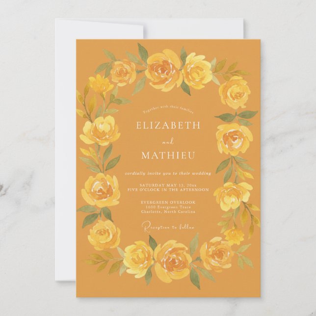 Convites Casamento Floral Radiante Mostarda (Frente)