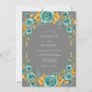 Convites Casamento Floral Radiante Turquesa