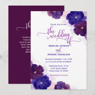 Convites Casamento Floral Real Azul Púrpura
