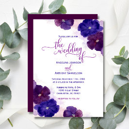 Convites Casamento Floral Real Azul Púrpura
