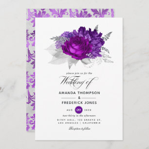 Convites Casamento Floral Real Roxo e Prata