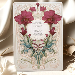 Convites Casamento Floral Real Vitoriano Burgundy