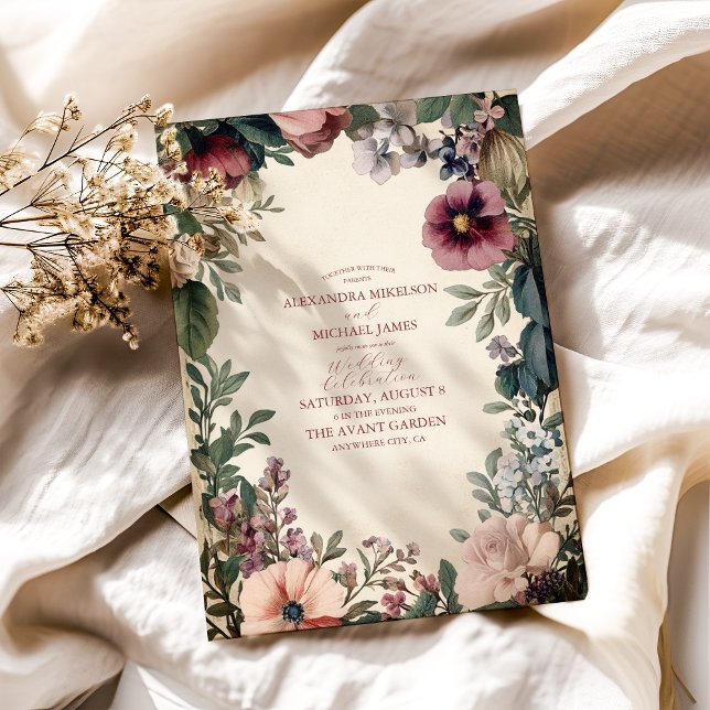 Convites Casamento Floral Real Vitoriano Chic (Criador carregado)