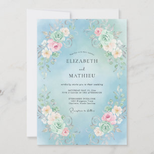 Convites Casamento Floral Redemoinho Azul Céu