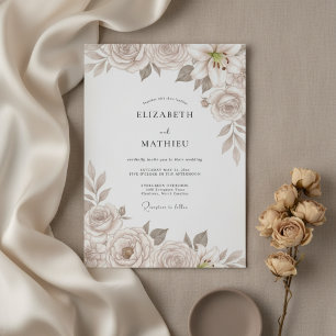 Convites Casamento Floral Refinado Champanhe