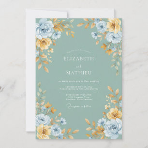 Convites Casamento Floral Refinado em Verde Sage