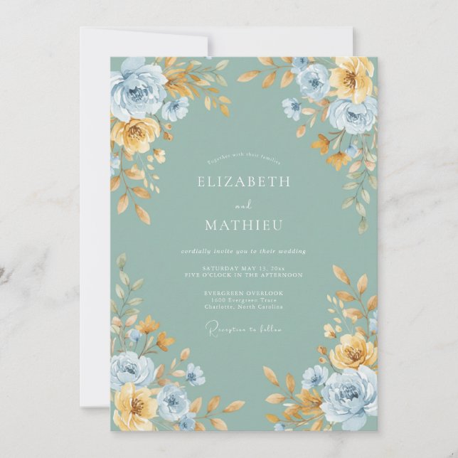 Convites Casamento Floral Refinado em Verde Sage (Frente)