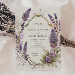 Convites Casamento Floral Regal de Lavanda de Aquarela