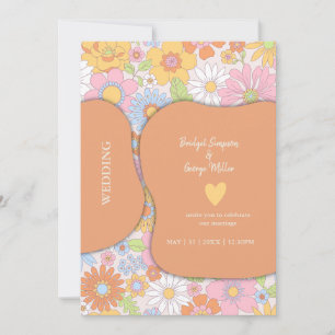 Convites Casamento Floral Retro Anos 70 Pastel Groovy