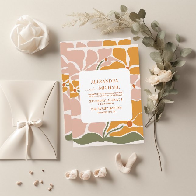 Convites Casamento Floral Retro Boho Chic (Criador carregado)
