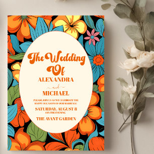 Convites Casamento Floral Retro Boho dos Anos 70