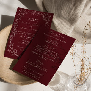 Convites Casamento Floral Retro Borgonha Old Money Tudo Em 