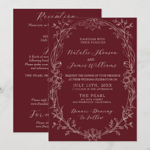 Convites Casamento Floral Retro Borgonha Old Money Tudo Em